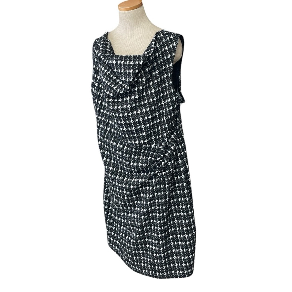 Banana Republic Black White Houndstooth Sheath Dress Drape Neck Size XL - Picture 2 of 13